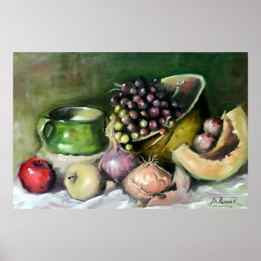 Poster Nature morte d'automne avec fruits et oignons : ar (Devant)