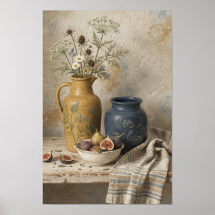 Poster Nature morte de figues avec vases à moutarde et na