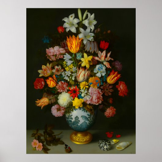 Poster Nature morte de fleurs dans un vase Wan-Li  (Devant)