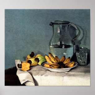 Poster Nature morte de Francisco Oller Bananes, pichet
