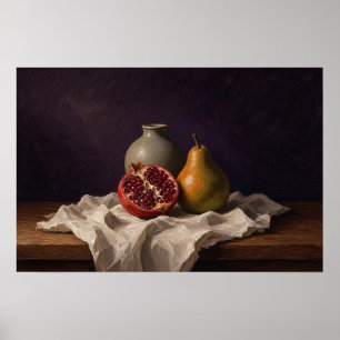 Poster Nature morte de grenade et de poire