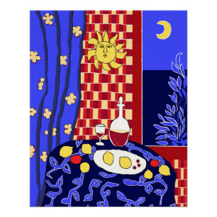 Poster Nature morte de nuit bleue inspirée de Matisse ave