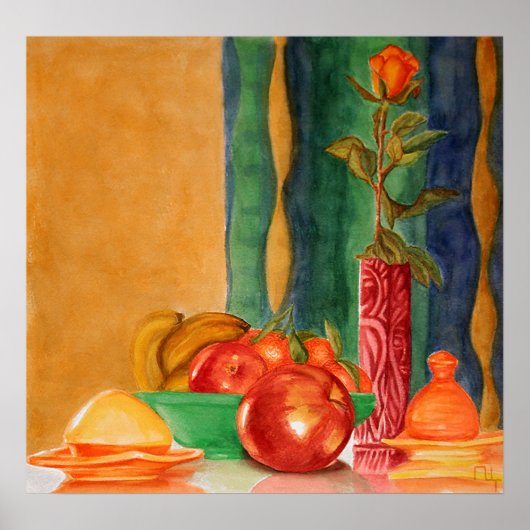 Poster nature morte de roses et de fruits (Devant)