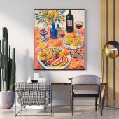 Poster Nature morte de table méditerranéenne – Vin, Agrum