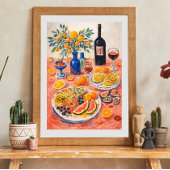 Poster Nature morte de table méditerranéenne – Vin, Agrum