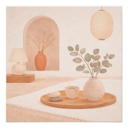 Poster Nature morte minimale avec arch Japandi abstrait (Devant)