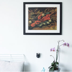Poster Nature morte Moules et crevettes par Vincent van G