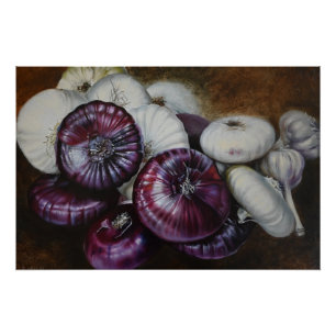 Poster Nature morte rustique à l'ail et à l'oignon – Beau