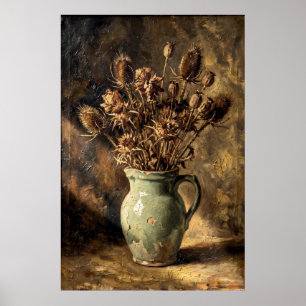 Poster Nature morte vase de fleurs séchées vintage