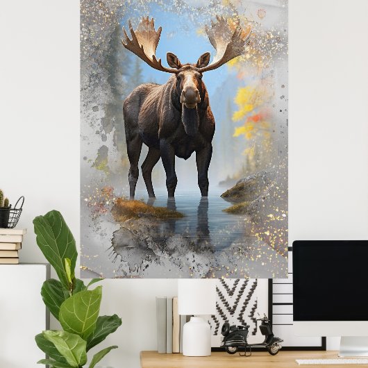 Poster *~* Nature Stream AP49 MOOSE Artsy Forest Parties  (Bureau à domicile)