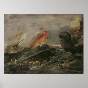 Poster naufrage sur une côte rocheuse, vers 1645-50