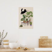 Poster Naughty Black Cat & Monstera Jungle (Cuisine)