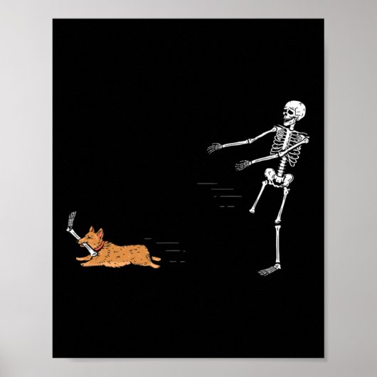 Poster Naughty Corgi Chien Fun Skeleton Halloween (Devant)