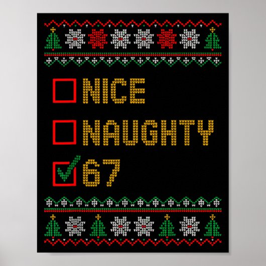 Poster Naughty Nice 6 7 Funny Brainrot Meme Ugly Xmas Six (Devant)