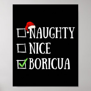 Poster Naughty Nice Boricua Funny Porto Rico Santa Hat C