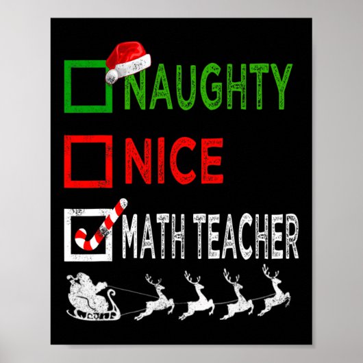 Poster Naughty Nice enseignant math Pajamas de Noël Drôle (Devant)