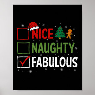 Poster Naughty Nice Fabulous Pajamas de Noël Père Noël Cl