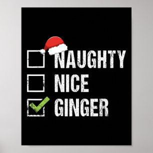 Poster Naughty Nice Ginger Redhead Santa Hat Irish Christ
