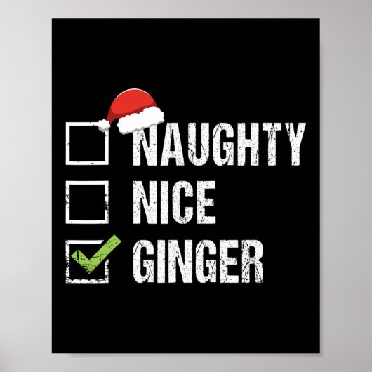 Poster Naughty Nice Ginger Redhead Santa Hat Irish Christ (Devant)
