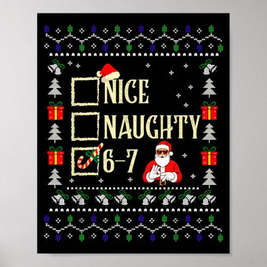 Poster Naughty Nice Six Seven Kids Ugly Christmas Sweater (Devant)