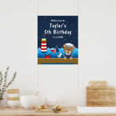 Poster Nautical Boy Bear Red Navy Anniversaire Bienvenue (Cuisine)