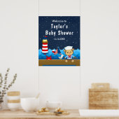 Poster Nautical Boy Monkey Red Navy Baby shower Bienvenue (Cuisine)