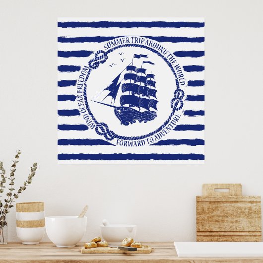 Poster Nautical Emblem With Sailing Ship (Cuisine)