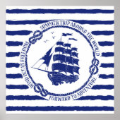 Poster Nautical Emblem With Sailing Ship (Devant)