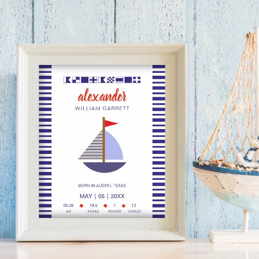Poster Nautical Flags Alphabet and Boat for Baby Room