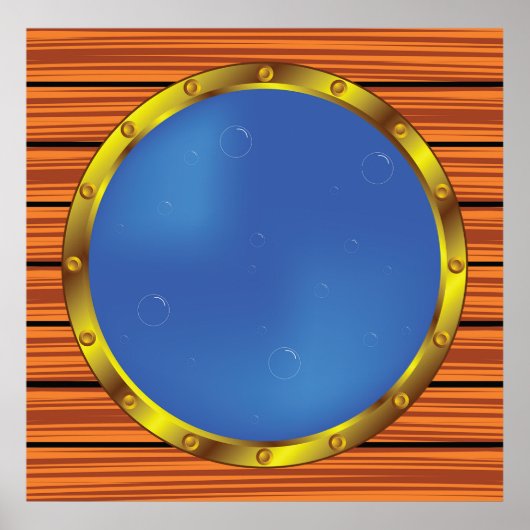 Poster Nautical Ship Porthole Window with Blue Water (Devant)