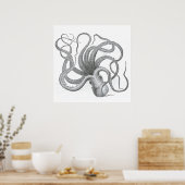 Poster Nautical steampunk octopus vintage kraken drawing (Cuisine)