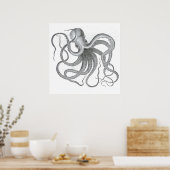 Poster Nautical steampunk octopus vintage kraken drawing (Cuisine)
