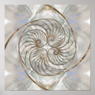 Poster Nautilus Shell - Mère de Pearl et d'or