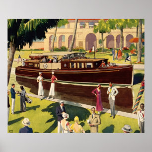 Poster Nautique antique vintage de canot automobile de