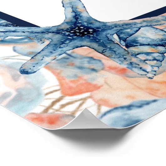 Poster Nautique Mariage Beach Seashell Rose lune de miel (Coin)