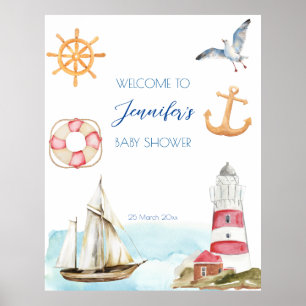 Poster Nautique marine thème de voile garçon baby shower