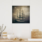 Poster Nautique Mer Vintage Voilier (Cuisine)