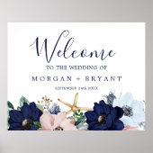 Poster Nautique moderne | Floral Mariage Grand Bienvenue (Devant)