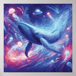 Poster nautique Ocean Voyager Baleine dans la mer cosmiq