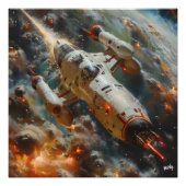 Poster Nave espacial futurista en combate intergaláctico (Devant)