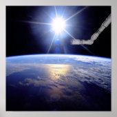 Poster Navette spatiale Robot Arm Terre Orbite Sunburst (Devant)