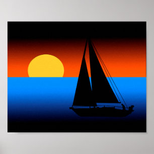 Poster Navigation dans la copie de coucher du soleil