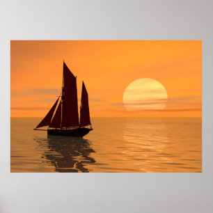 Poster Navigation dans le coucher du soleil