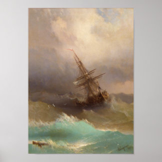 Poster Navire dans la mer tempétueuse