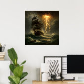 Poster Navire dans une tempête de foudre - Art de style i (Bureau à domicile)