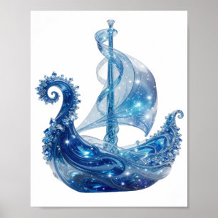 Poster NAVIRE DE CRISTAUX DE GLACE en argent artistique