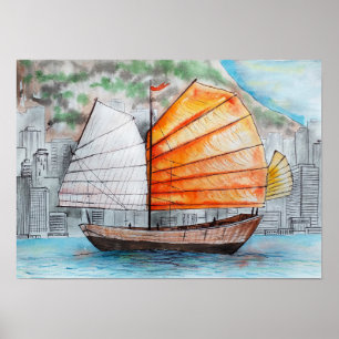 Poster Navire de junk chinois
