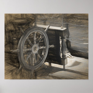 Poster Navire de marine Vintage de l'océan marin Sepia Ar