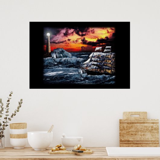 Poster Navire et phare (Cuisine)