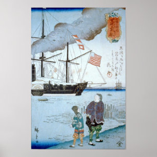 Poster Navire étranger, Hiroshige Art japonais